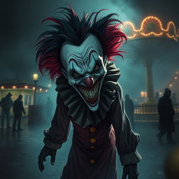 A haunting clown inspired by the story 'Nightmare Title' by Sewinu Yosith, set in a chilling nightmare realm