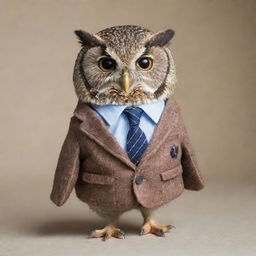 An owl adorably dressed in a stylish, well-fitted jacket