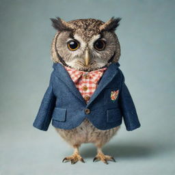 An owl adorably dressed in a stylish, well-fitted jacket