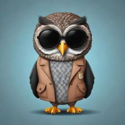 A cartoon owl wearing a fashionable jacket and trendy black sunglasses