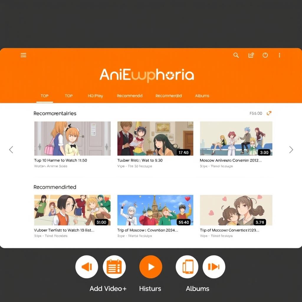 A digital mockup of a video platform's main page designed with an orange and white theme