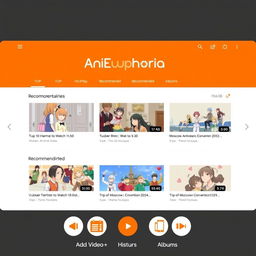 A digital mockup of a video platform's main page designed with an orange and white theme