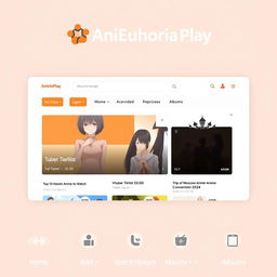 A digital mockup of a video platform's main page designed with an orange and white theme