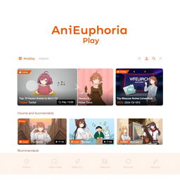 A digital mockup of a video platform's main page designed with an orange and white theme