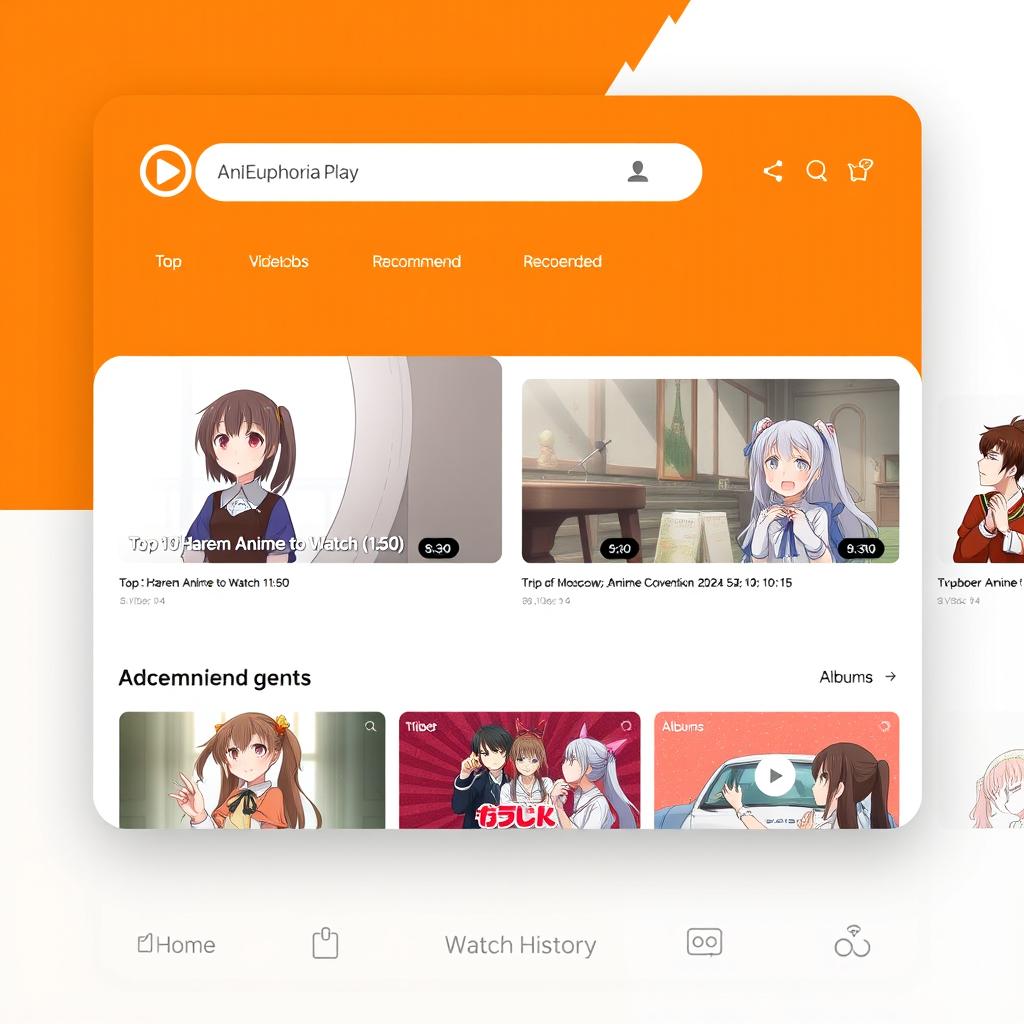 A digital mockup of a video platform's main page designed with an orange and white theme