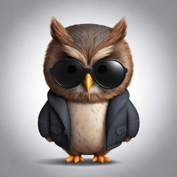 A cartoon owl wearing a fashionable jacket and trendy black sunglasses