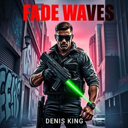 A thrilling book cover for 'FADE WAVES', set in an urban local zone with gritty street elements