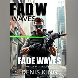 A thrilling book cover for 'FADE WAVES', set in an urban local zone with gritty street elements