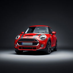 An eye-catching image of a Mini Cooper in a vibrant red color, set against a deep gray background that beautifully contrasts with its bold hue