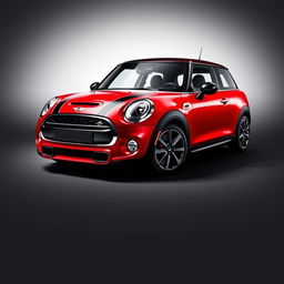 An eye-catching image of a Mini Cooper in a vibrant red color, set against a deep gray background that beautifully contrasts with its bold hue