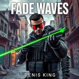 A captivating book cover for 'FADE WAVES', featuring an urban local zone as the background, filled with dynamic street elements