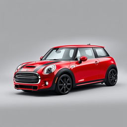 A striking red Mini Cooper with a glossy finish, featuring sleek black alloy wheels