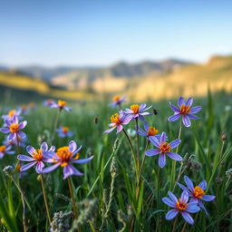 A picturesque scene featuring wild saffron flowers growing naturally in a meadow