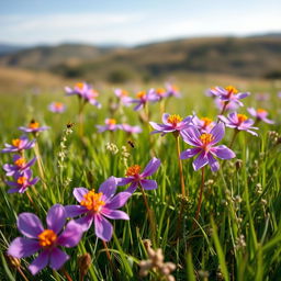 A picturesque scene featuring wild saffron flowers growing naturally in a meadow