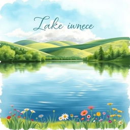 A book cover design featuring a serene lakeside scene painted in watercolor