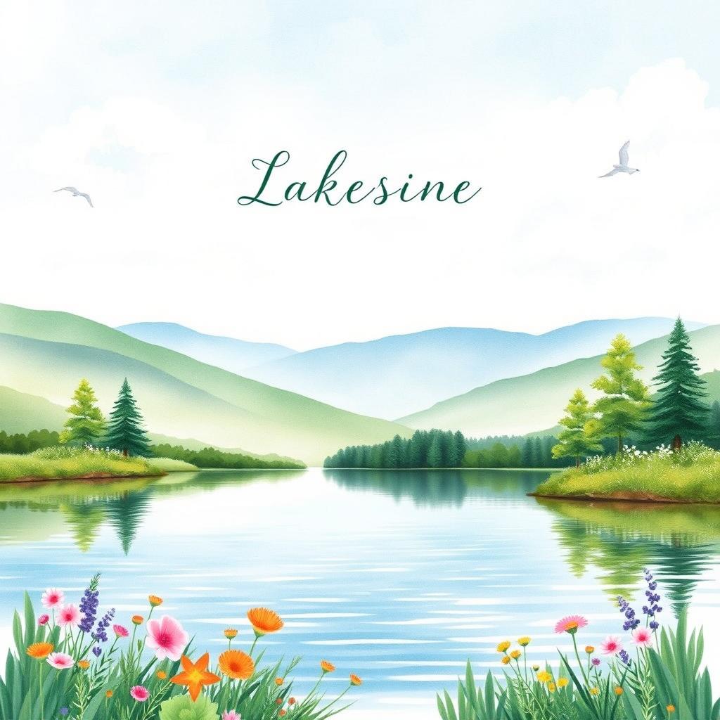 A book cover design featuring a serene lakeside scene painted in watercolor