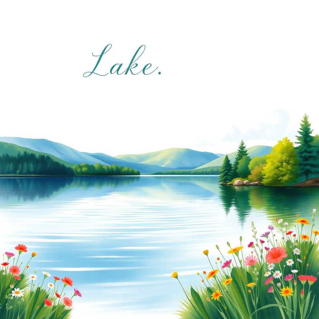 A book cover design featuring a serene lakeside scene painted in watercolor