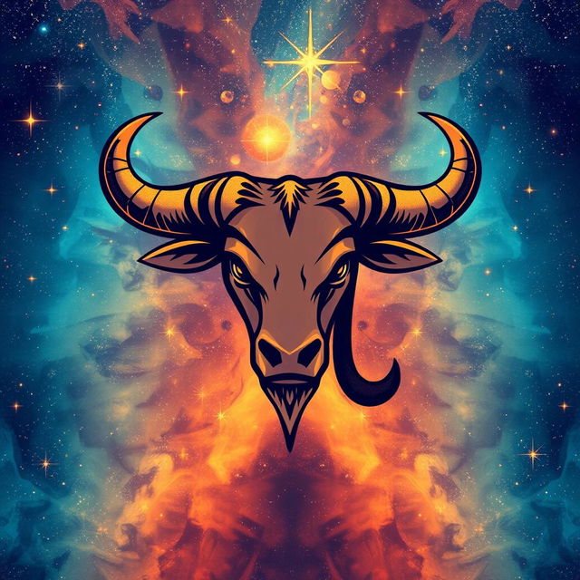 An artistic representation of the Zodiac sign Taurus, depicted through a bold and dynamic design