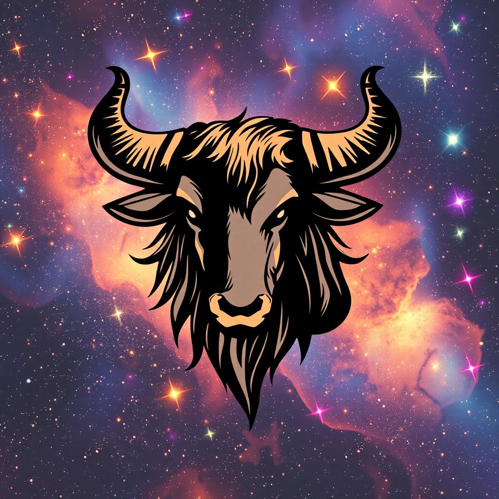 An artistic representation of the Zodiac sign Taurus, depicted through a bold and dynamic design