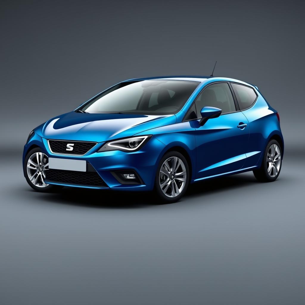 A striking Seat Ibiza in a marine blue finish, featuring sleek silver alloy wheels