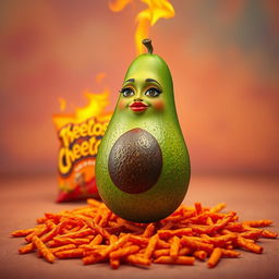 A captivating image of a feminine avocado, characterized by smooth, colorful skin and graceful features