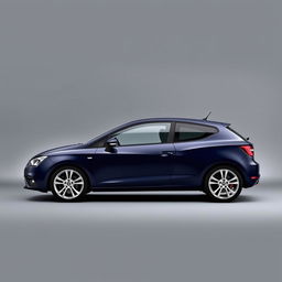 A striking Seat Ibiza in a navy blue finish, featuring sleek silver alloy wheels