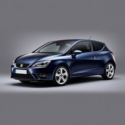 A striking Seat Ibiza in a navy blue finish, featuring sleek silver alloy wheels