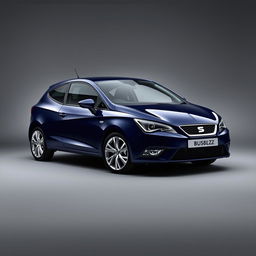 A striking Seat Ibiza in a navy blue finish, featuring sleek silver alloy wheels