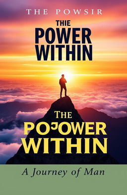 A visually captivating book cover for a motivational book titled 'The Power Within: A Journey of Man