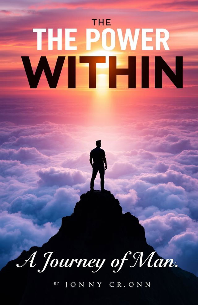 A visually captivating book cover for a motivational book titled 'The Power Within: A Journey of Man