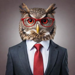 A cartoon owl looking professional in a suit, a vibrant red tie, and sleek glasses