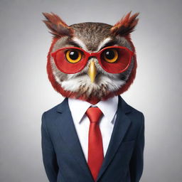 A cartoon owl looking professional in a suit, a vibrant red tie, and sleek glasses