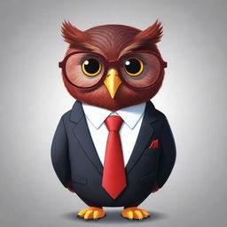 A cartoon owl looking professional in a suit, a vibrant red tie, and sleek glasses