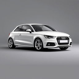 A realistic and striking Audi A1 in a glossy white finish, equipped with sleek silver wheels that shine brightly