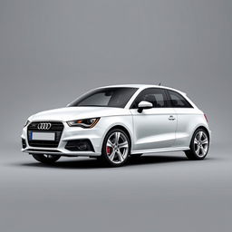 A realistic and striking Audi A1 in a glossy white finish, equipped with sleek silver wheels that shine brightly