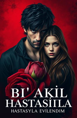 A book cover design titled 'Bi' Akıl Hastasıyla Evlendim'