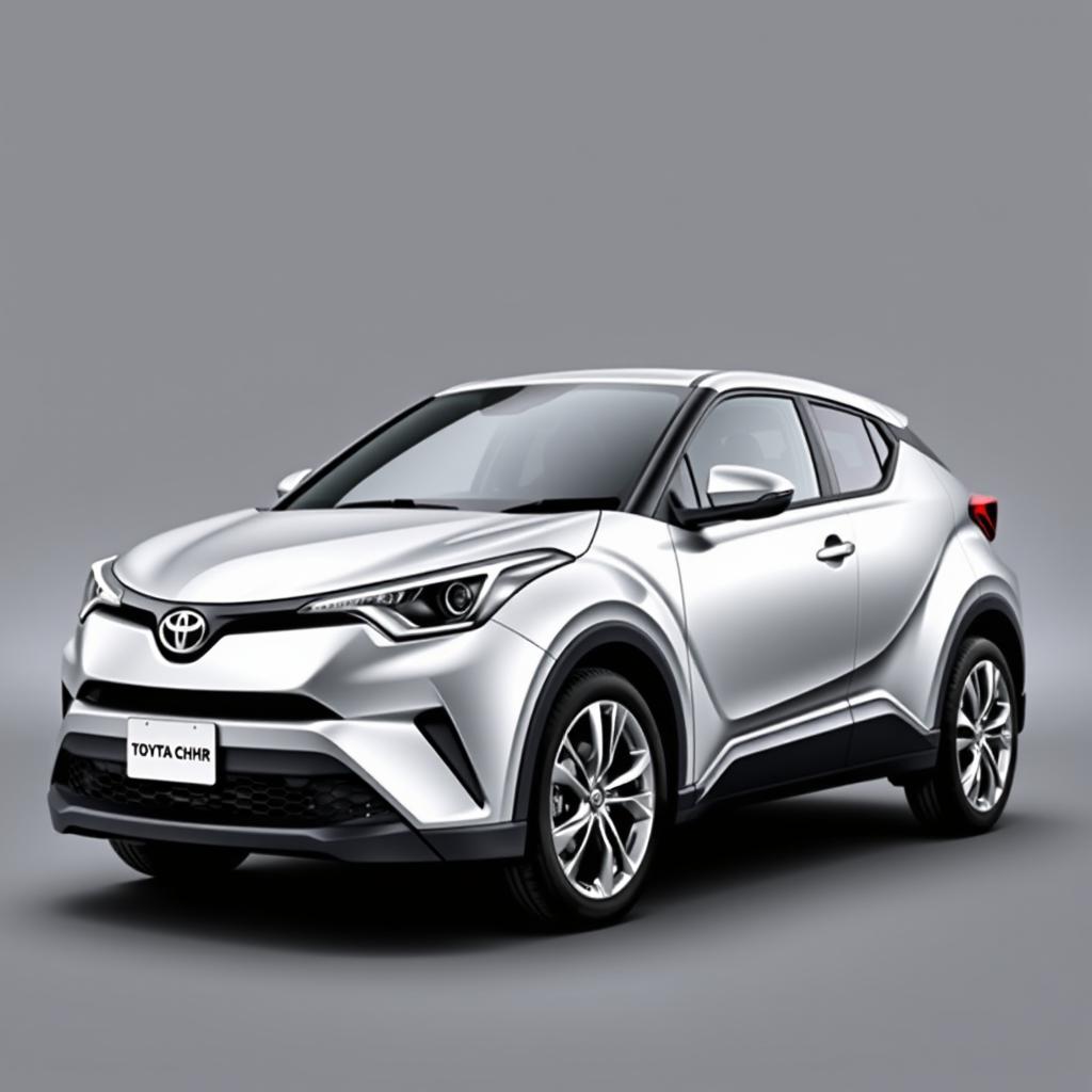 A striking Toyota CHR featuring a sleek silver finish and equipped with elegant silver wheels