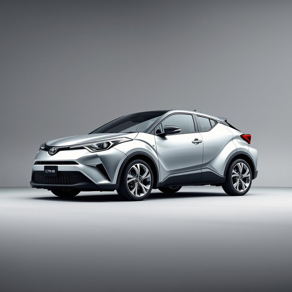 A striking Toyota CHR featuring a sleek silver finish and equipped with elegant silver wheels