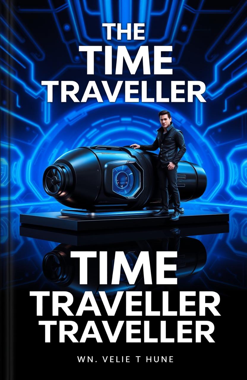 A futuristic book cover titled 'The Time Traveller (T