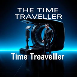 A futuristic book cover design titled 'The Time Traveller (T