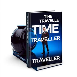 A futuristic book cover design titled 'The Time Traveller (T