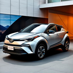 A brand new 2024 Toyota C-HR II in a striking silver finish, featuring bold lines and a sleek silhouette that exudes modernity and style