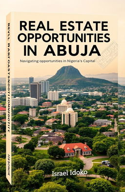 A sleek, modern book cover design featuring an aerial view of Abuja, showcasing the iconic Aso Rock in the background with upscale, developed neighborhoods in the foreground