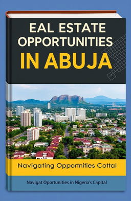 A modern and sleek book cover design featuring an aerial view of Abuja, highlighting the iconic Aso Rock in the background