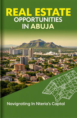 A modern and sleek book cover design featuring an aerial view of Abuja, highlighting the iconic Aso Rock in the background