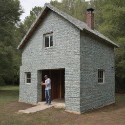 A quirky and detailed house constructed entirely from one hundred dollar bills