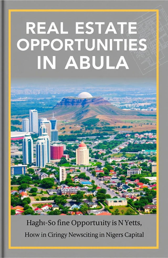 A sleek, modern book cover featuring an aerial view of Abuja, Nigeria, showcasing the iconic Aso Rock in the background