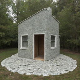 A quirky and detailed house constructed entirely from one hundred dollar bills