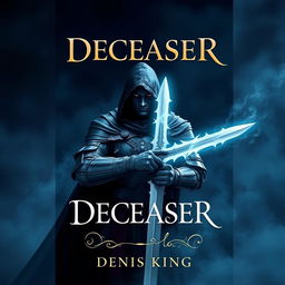 An enchanting book cover for 'DECEASER', set in a dark fantasy world enveloped in deep navy blue tones