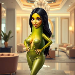 A playful and imaginative depiction of Kim Kardashian reimagined as a stylish avocado